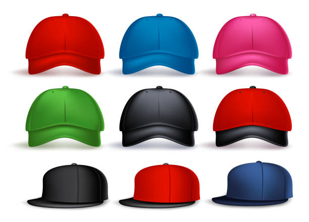 zestaw 3d realistyczne czapka baseball dla mężczyzna i kobieta - baseball cap cap green red stock illustrations