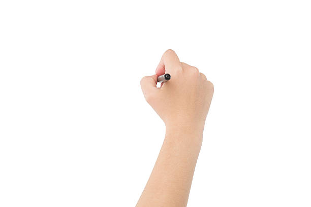 istock Woman hand is ready for writing with marker. Isolated 484929456