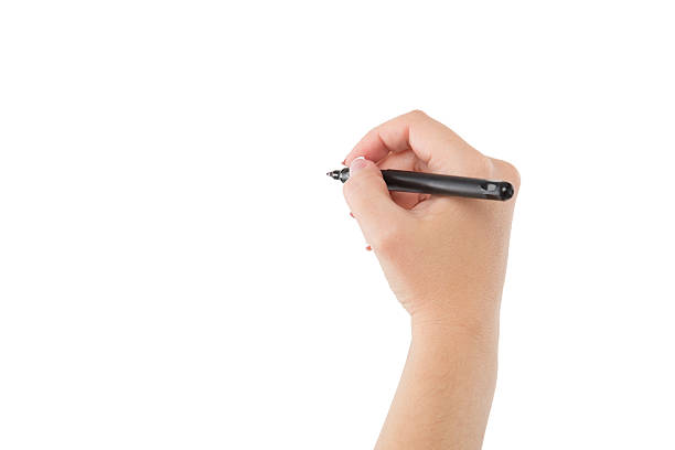 istock Woman hand is ready for writing with marker. Isolated 484929470