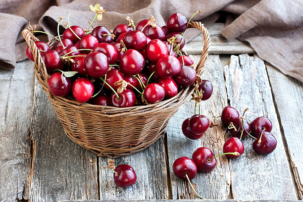 Sweet cherries in  basket