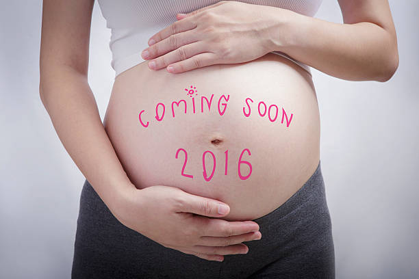 istock Pregnancy writing the word coming soon 2016 on stomach 484932524