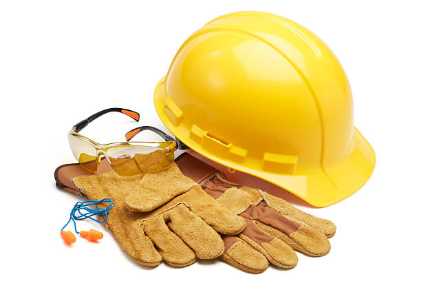 safety equipment various type of protective workwears against white background protective workwear stock pictures, royalty-free photos & images