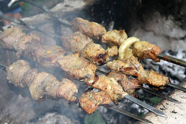 istock Pork shish kebab on skewers 484936622