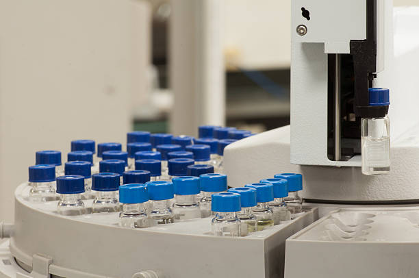 istock Sample vial in GC Autosamplers rack 484937490