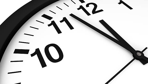 Clock Almost Midnight Close-up face view of an analogic wall clock showing almost midnight hour. its almost time stock pictures, royalty-free photos & images