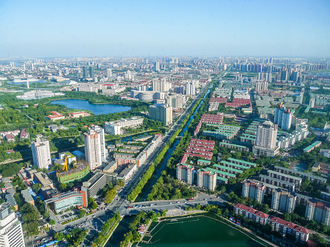 Cityscape of Tianjin, alongside Weijin River and Zijinshan Road towards east