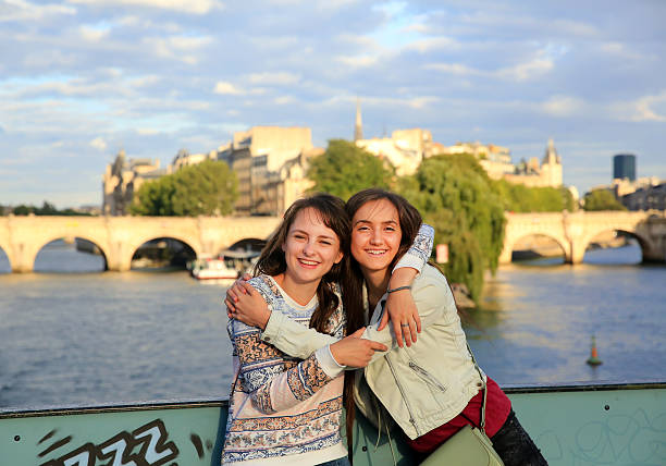 istock Happy student girls in Paris 484939112