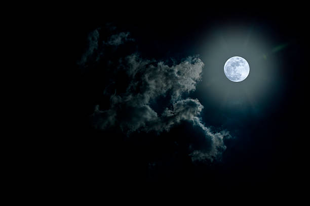 Full moon on cloudy day. stock photo
