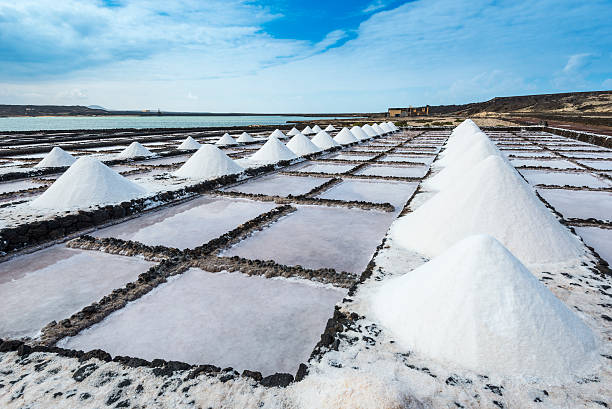 塩の作品 janubio 、ランサローテ、カナリア諸島（スペイン） - salt pond ストックフォトと画像