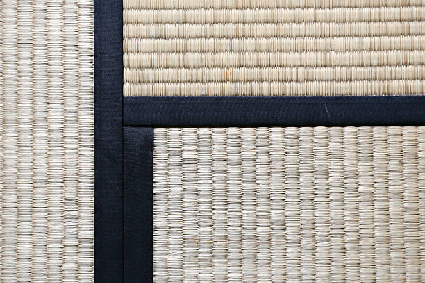 japanese tatami rug background with three tatamis joining - tatami mat bildbanksfoton och bilder