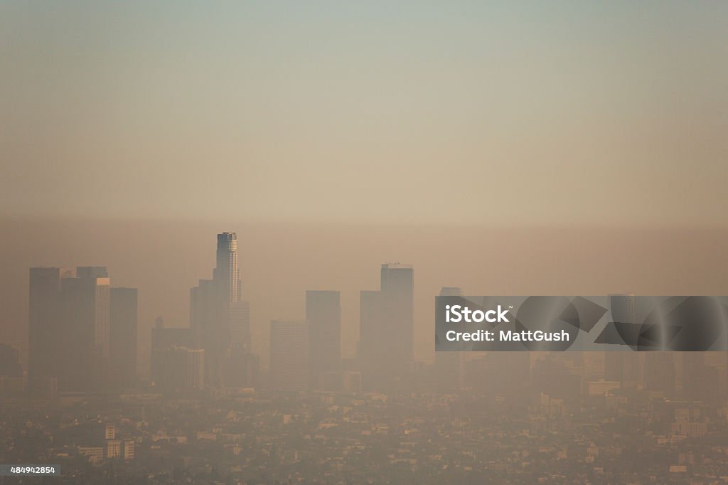 Los Angeles Smog Downtown Los Angeles covered in a layer of smog. Air Pollution Stock Photo