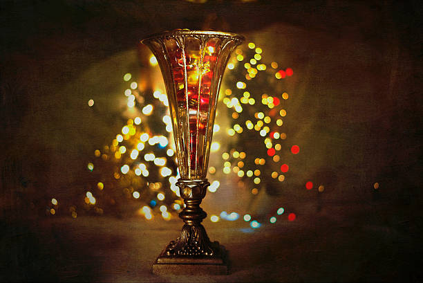 Antique Vase with Christmas Lights stock photo