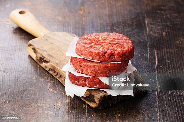 Raw Ground Beef Meat Burger Steak Cutlets Stock Photo - Download Image Now - Burger, Raw Food, Hamburger