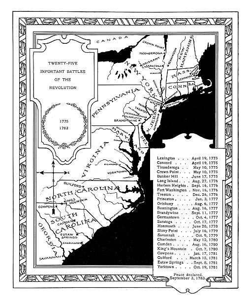 twenty 5 つの重要なアメリカ革命の戦い - map cartography connecticut drawing点のイラスト素材／クリップアート素材／マンガ素材／アイコン素材