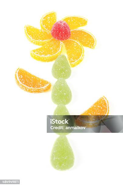 Flower Made By Pieces Of Marmalade Isolated Stock Photo - Download Image Now - Abundance, Application Form, Bizarre