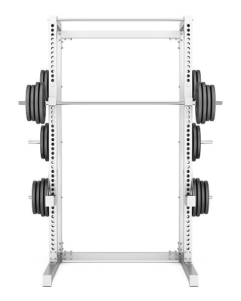 istock gym half rack with barbell isolated on white background 484950172