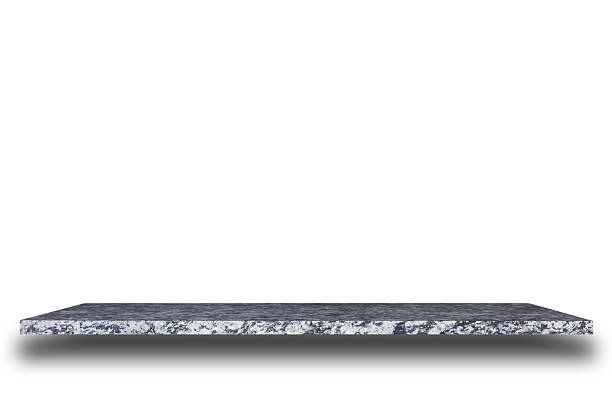 istock Empty top of natural stone shelves isolated on white background 484950826