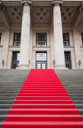 Red carpet on staircase of konzerthaus, Berlin.