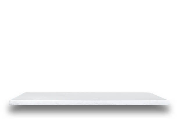 istock Empty top of natural stone shelves isolated on white background 484950896