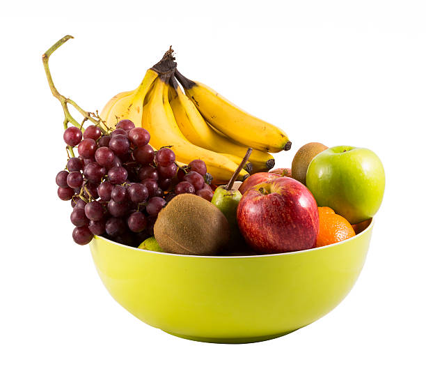 istock Composition with assorted fruits in  big bowl isolated on white 484951464