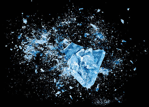 Ice crash explosion parts on black background Abstract blue Ice crash explosion parts on black background. Collision, suspension crystal ice cubes damage. ice crystal blue frozen cold stock pictures, royalty-free photos & images