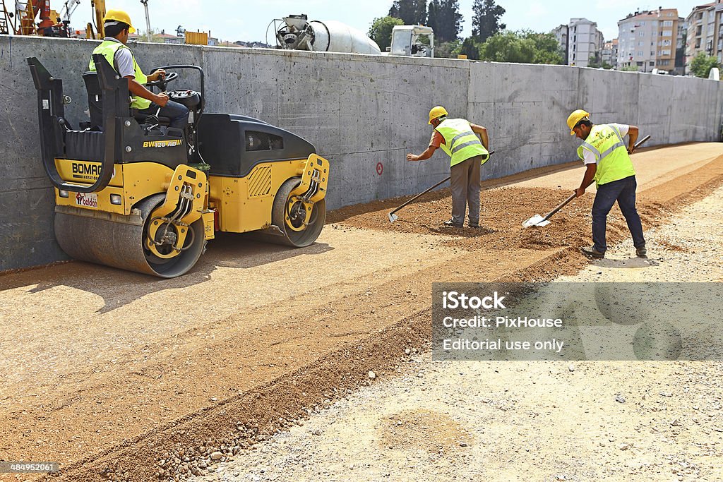 Road Roller at Work Istanbul, Turkey - July 5, 2013: Asphalt Stock Photo