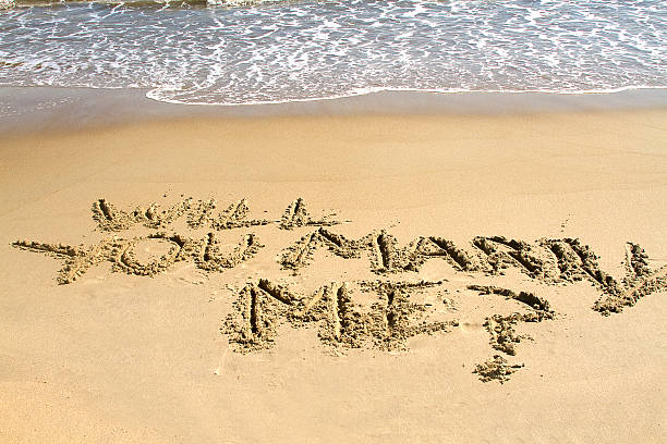 istock Will You Marry Me - Writing in Sand by Ocean 484954282