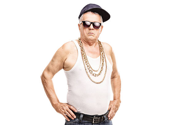 istock Senior man in hip-hop clothes looking at the camera 484957502