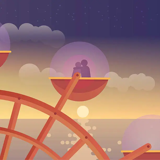 Vector illustration of Lovers in Ferris Wheel