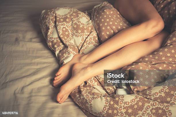 Beautiful Young Woman In Bed Stock Photo - Download Image Now - 2015, Adulation, Adult