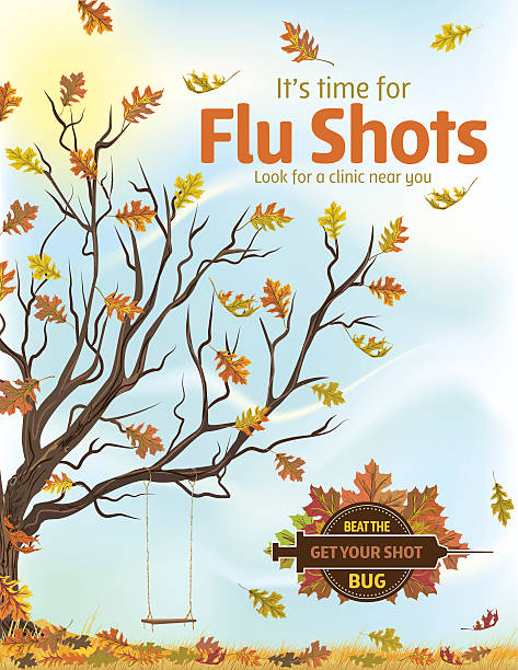 가을맞이 독감 혹은 인플루엔자는 슛 포스터 형판 - injecting cold and flu flu virus vaccination stock illustrations