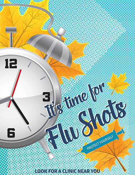 가을맞이 독감 혹은 인플루엔자는 슛 포스터 형판 - injecting cold and flu flu virus vaccination stock illustrations