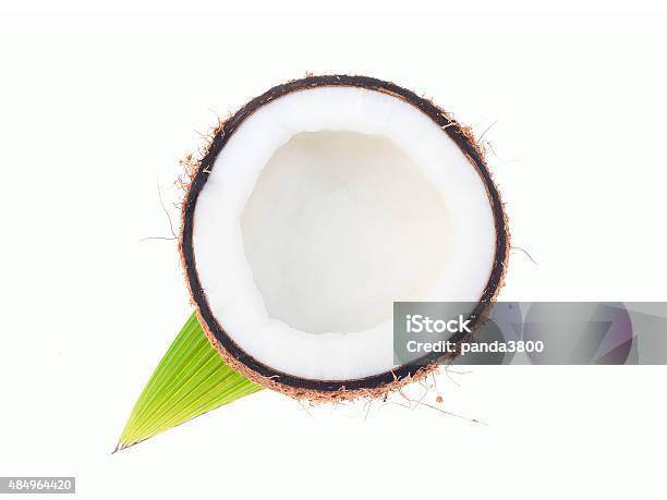 Coconut With Leaves Isolated On White Background Stock Photo - Download Image Now - Coconut, Slice of Food, 2015