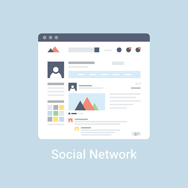 Social Network Wireframe Social network website wireframe interface template. Flat vector illustration on blue background wire frame model stock illustrations