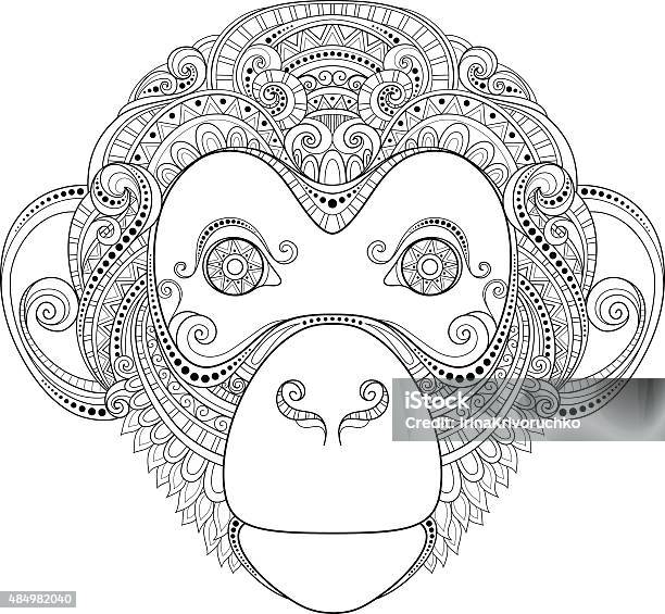 Vector Ornate Monkey Head Stock Illustration - Download Image Now - Ape, Monkey, Chinese Language