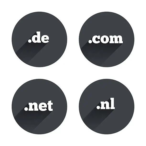 Vector illustration of Top-level domains signs. De, Com, Net and Nl