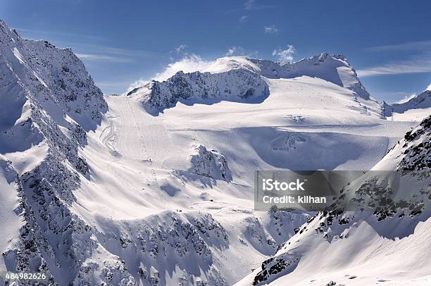 Ski Area On Rettenbach Glacier Solden Austria Stock Photo - Download Image Now - Running, Skiing, Steep