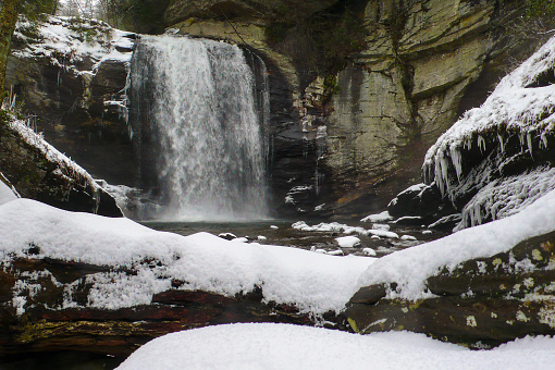 Looking Glass Falls in Pisgah National Forest near Brevard, North Carolina after a snow & ice storm.