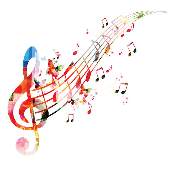 ilustrações, clipart, desenhos animados e ícones de fundo colorido com notas musicais - music musical note treble clef dancing