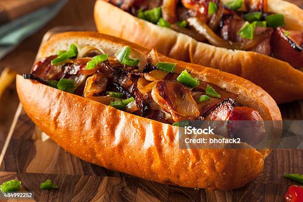 Homemade Bacon Wrapped Hot Dogs Stock Photo - Download Image Now - Hot Dog, Bacon, Barbecue - Meal