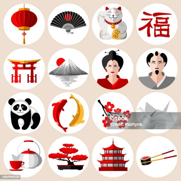 Japanese Icons Set Stock Illustration - Download Image Now - Carp, Japan, Japanese Culture