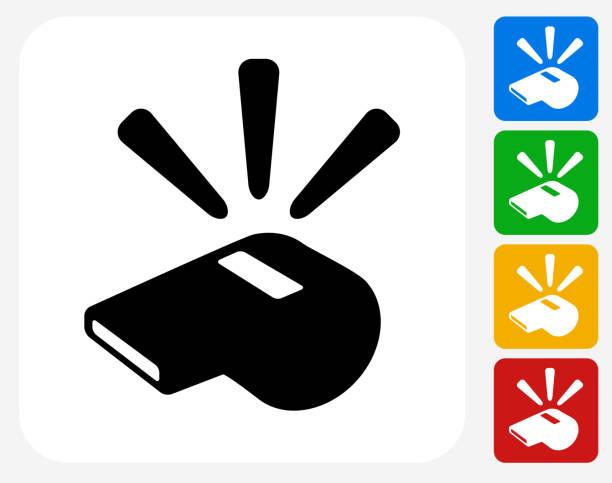 Whistle Icon Flat Graphic Design Whistle Icon Flat Graphic Design. This 100% royalty free vector illustration features the main icon pictured in black inside a white square. The alternative color options in blue, green, yellow and red are on the right of the icon and are arranged in a vertical column. loud whistle sound stock illustrations