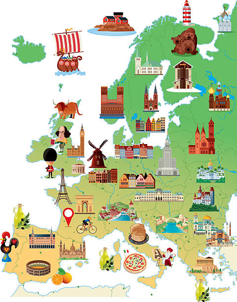 cartoon map of europe - i̇sveç illüstrasyonlar stock illustrations