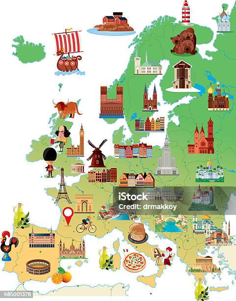 Cartoon Map Of Europe Stock Illustration - Download Image Now - Europe, Map, France