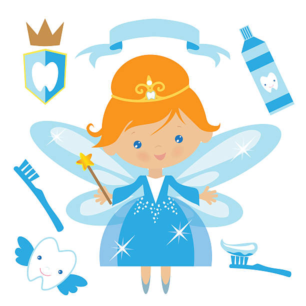 ilustrações, clipart, desenhos animados e ícones de tooth fairy ilustração vetorial - human teeth fairy cartoon toothbrush