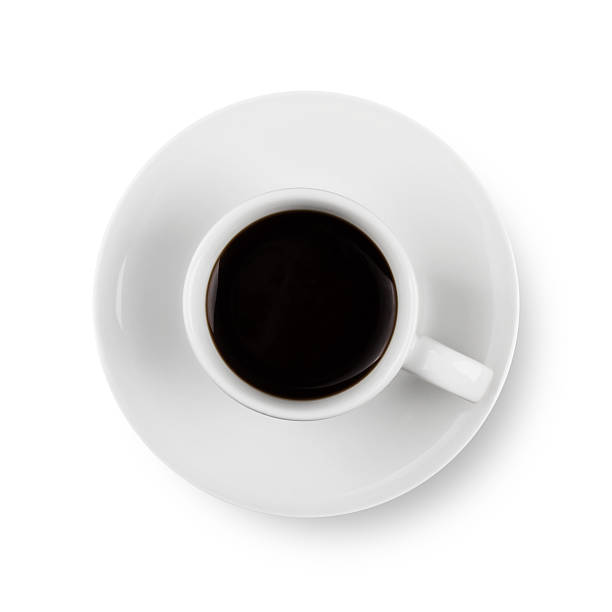 istock Black Coffee in White Cup on plate. Isolated 485006404