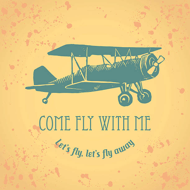 illustrations, cliparts, dessins animés et icônes de vintage arplane avec texte et des sauts sur fond - airplane biplane retro revival old fashioned