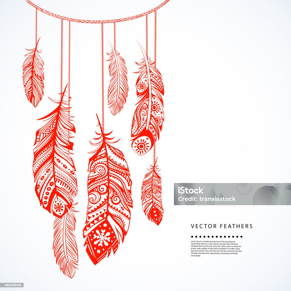 Illustration of Ehnic feathers can be used as a greeting Vinatge ethnic tribal feather seamless for your business 2015 stock vector