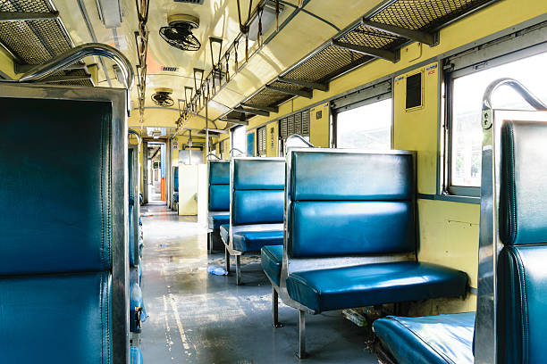 Vintage seats in train stock photo