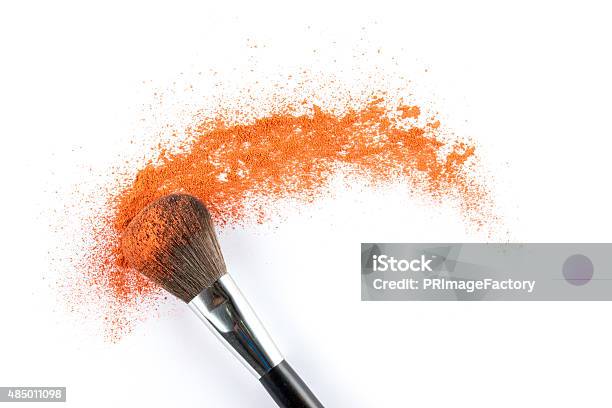Orange Powder Eyeshadow On A Brush Fashion Beauty Stock Photo - Download Image Now - Make-Up, Ceremonial Make-Up, Stage Make-Up